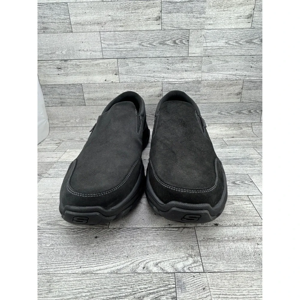 Skechers Relaxed Fit Steady Grip Men Sz 13 Black Leather Slip On‎ Shoes 204480